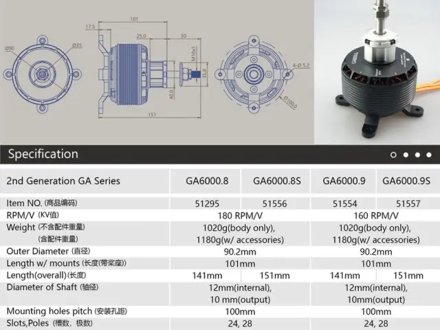 DUALSKY XMotor GA6000.9S einfache Motorwelle 160 KV 28-polig bis 6200W – Modellflugzentrum Schweiz
