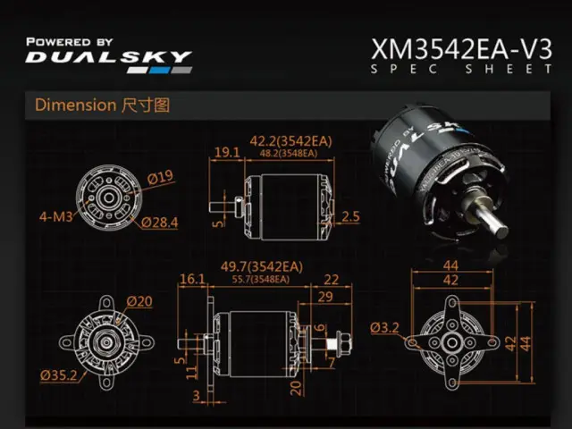 Dualsky XM3542EA3-18 540KV V3 Outrunner Brushless Motor – Modellflugzentrum Schweiz
