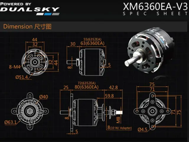 Dualsky XM6360EA-22 / 190KV V3 Outrunner Brushless Motor – Modellflugzentrum Schweiz